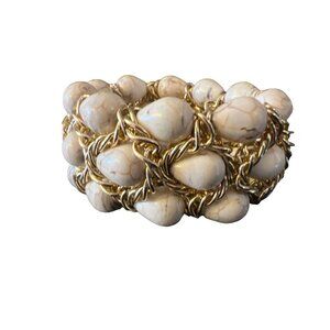 Cream Colored Robins Egg Stretchy Bracelet with Twisted Gold Accent